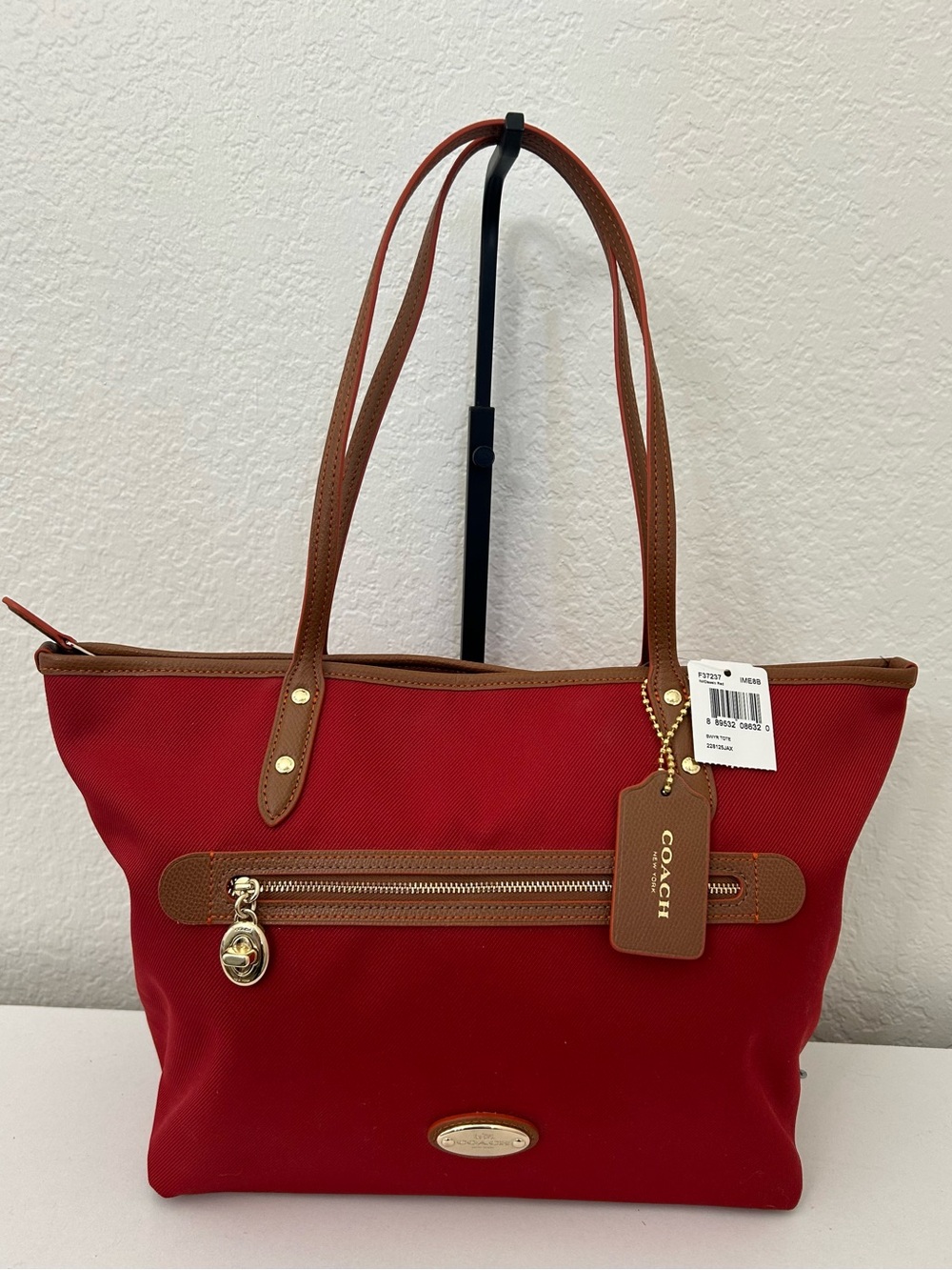 NWT Coach Sawyer Twill Canvas Leather Red Tote Bag Purse Handbag